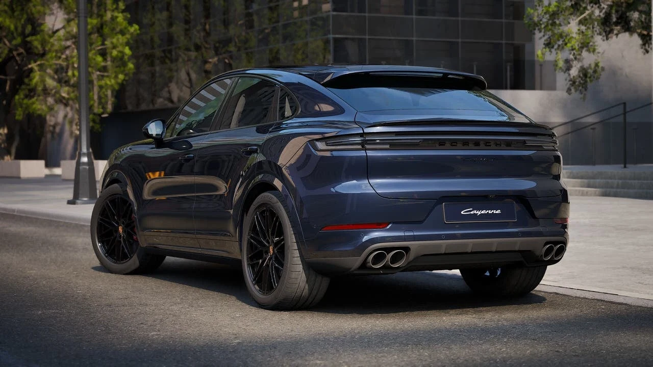 2026 Porsche Cayenne S Coupé, rear three-quarter view, Algarve Blue Metallic