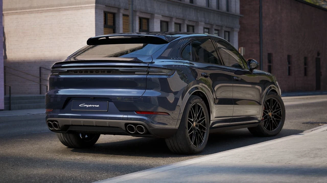2026 Porsche Cayenne S Coupé, rear three-quarter view, Algarve Blue Metallic