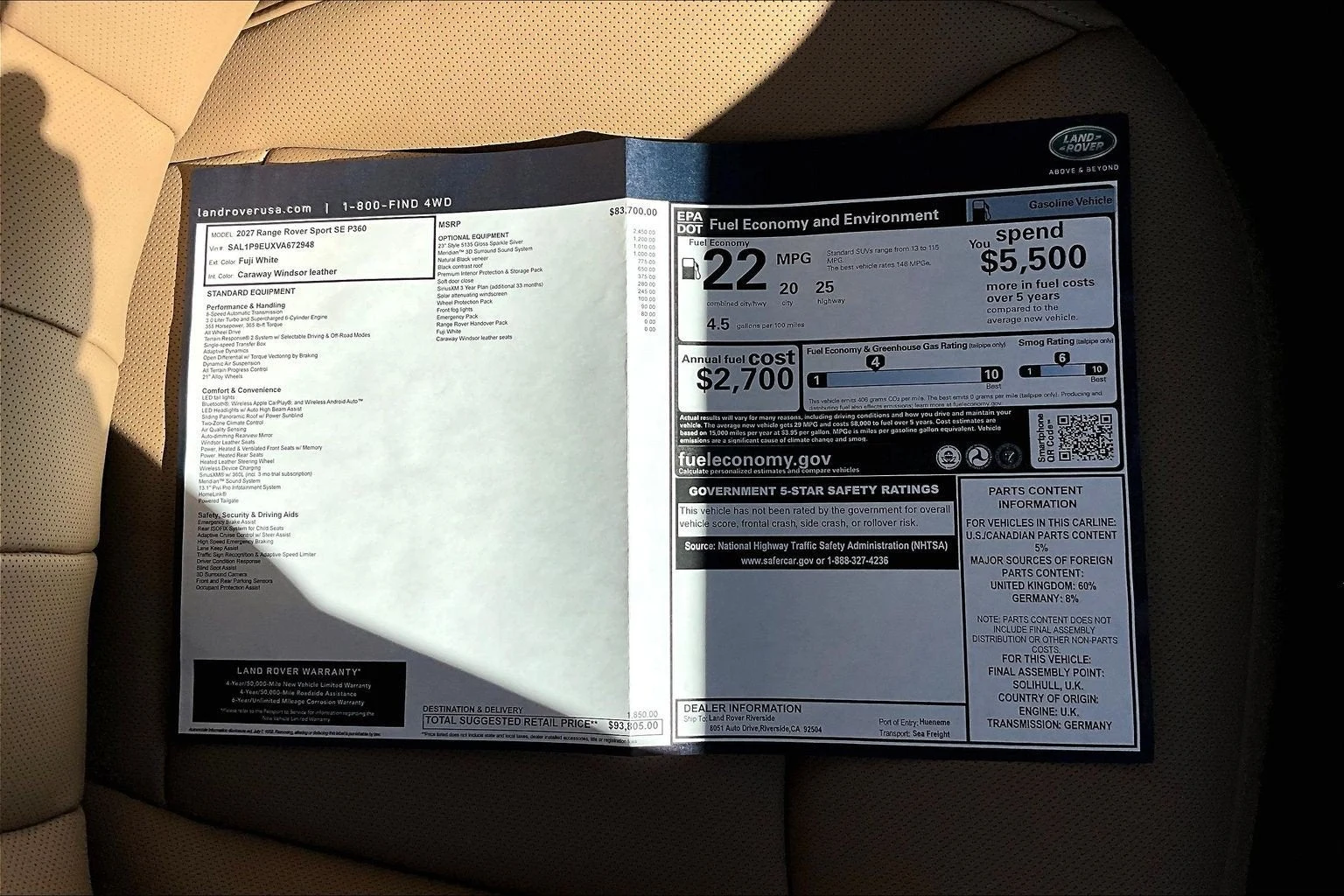 2027 Land Rover Range Rover Sport SE for sale, photo 14 of 14