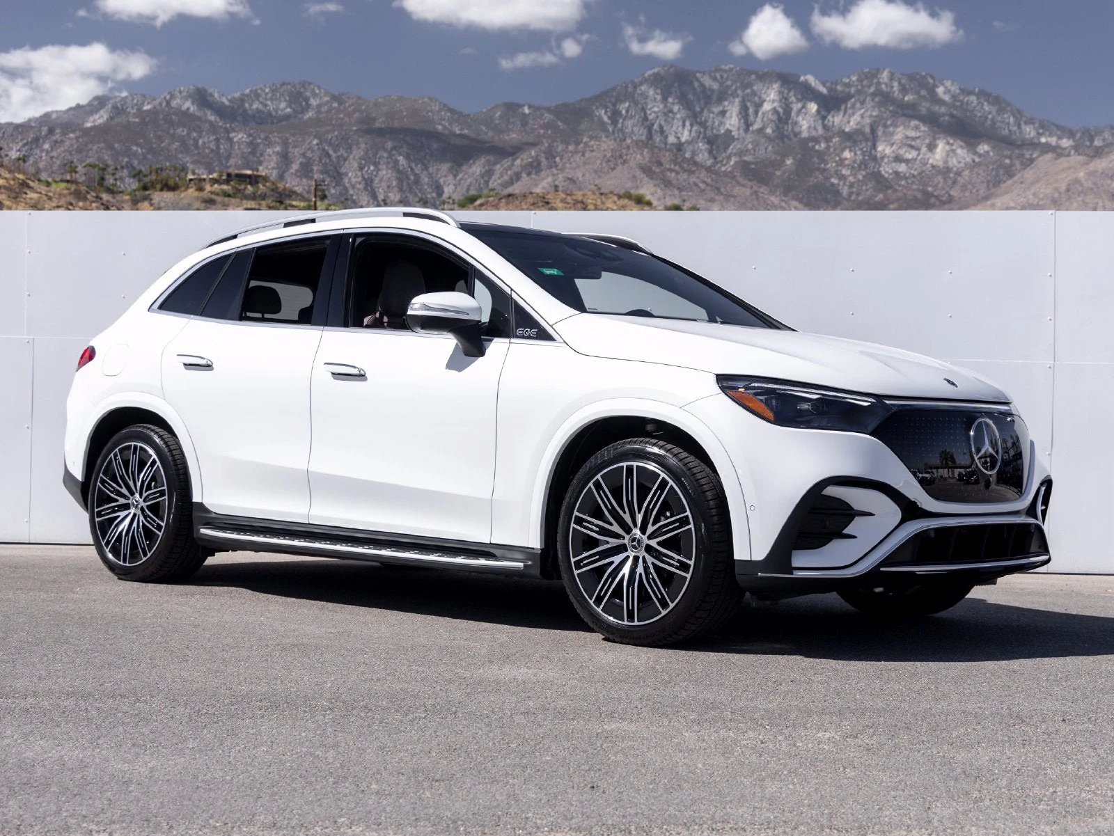 2027 Mercedes-Benz EQE 320+ SUV for sale, front three-quarter view, Manufaktur Moonlight White Metallic