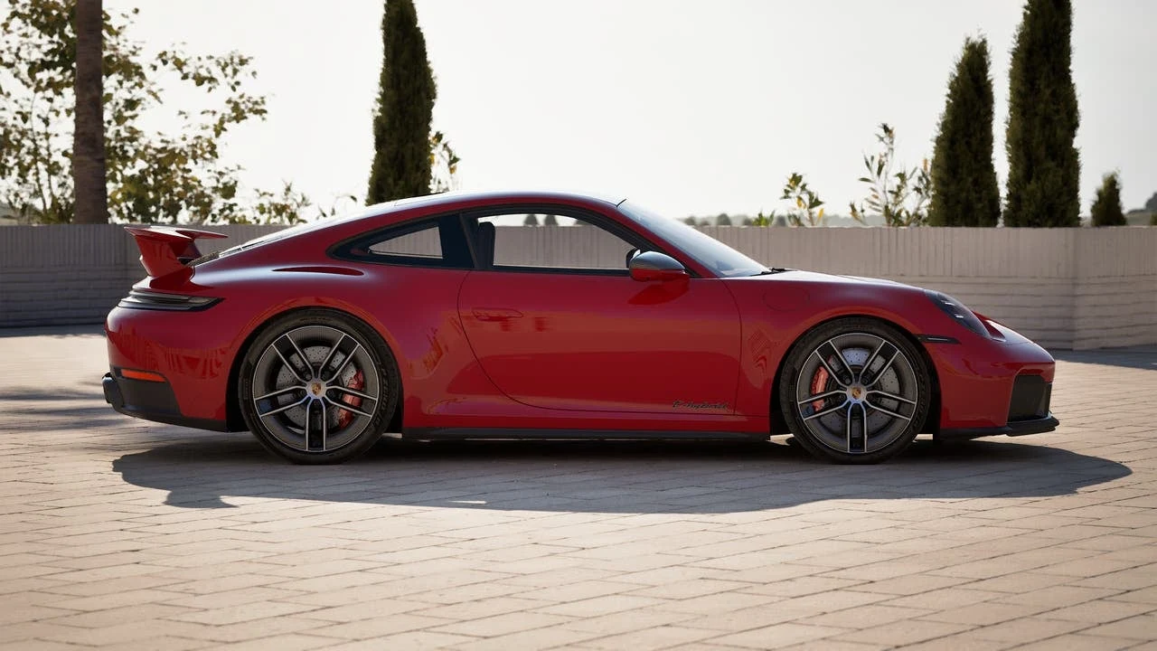 2027 Porsche 911 Carrera GTS, side profile, Carmine Red