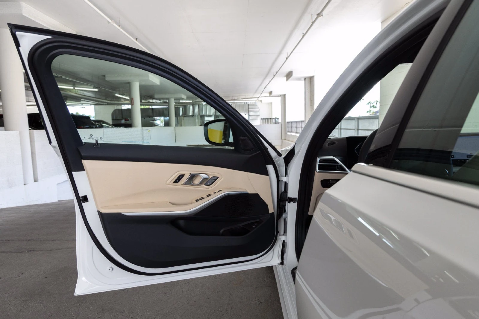 2026 BMW 330i Sedan interior, door panel, Canberra Beige Perforated Sensatec