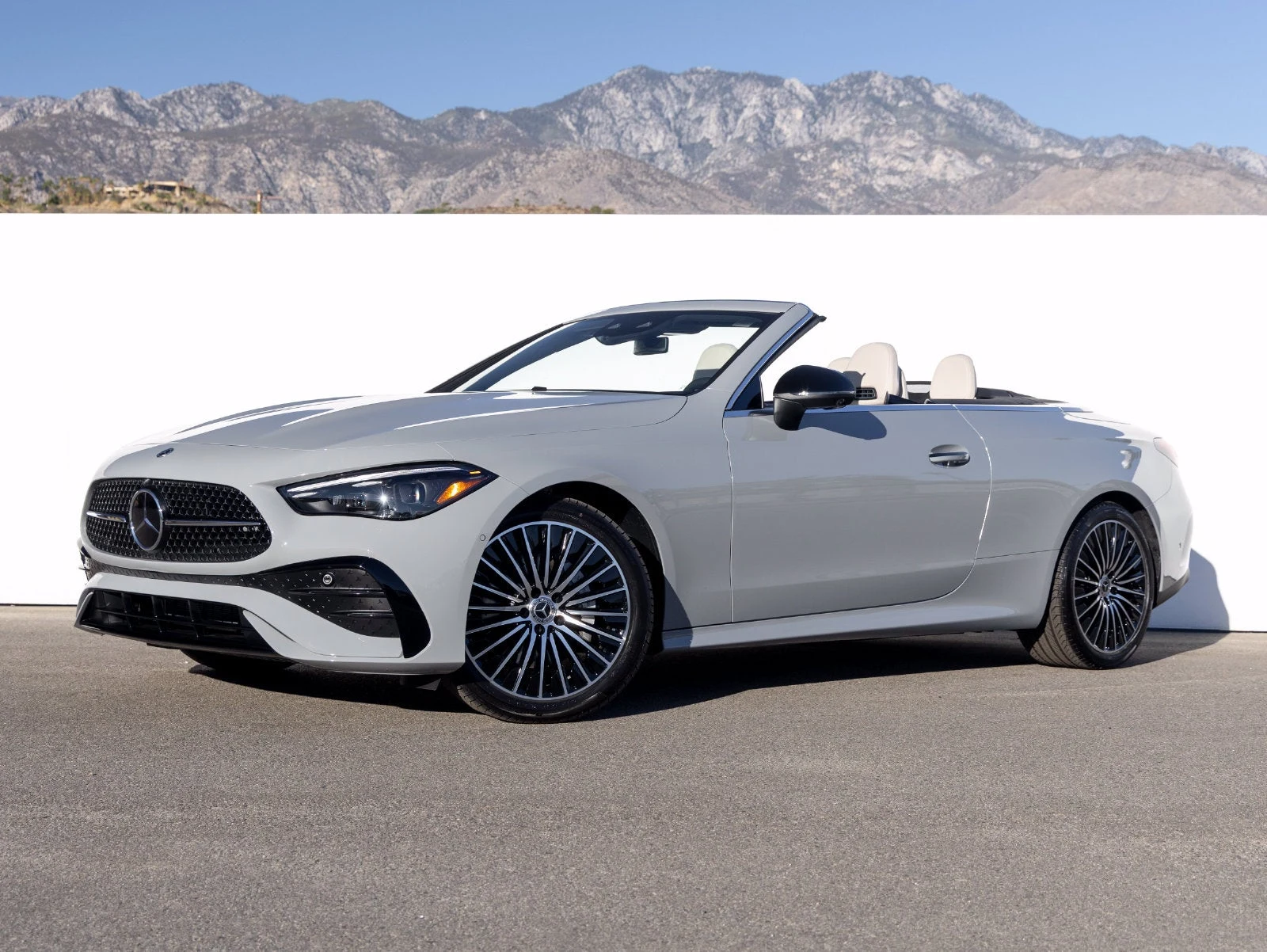 2027 Mercedes-Benz CLE 300 4MATIC Cabriolet for sale, front three-quarter view, Manufaktur Alpine Grey Metallic