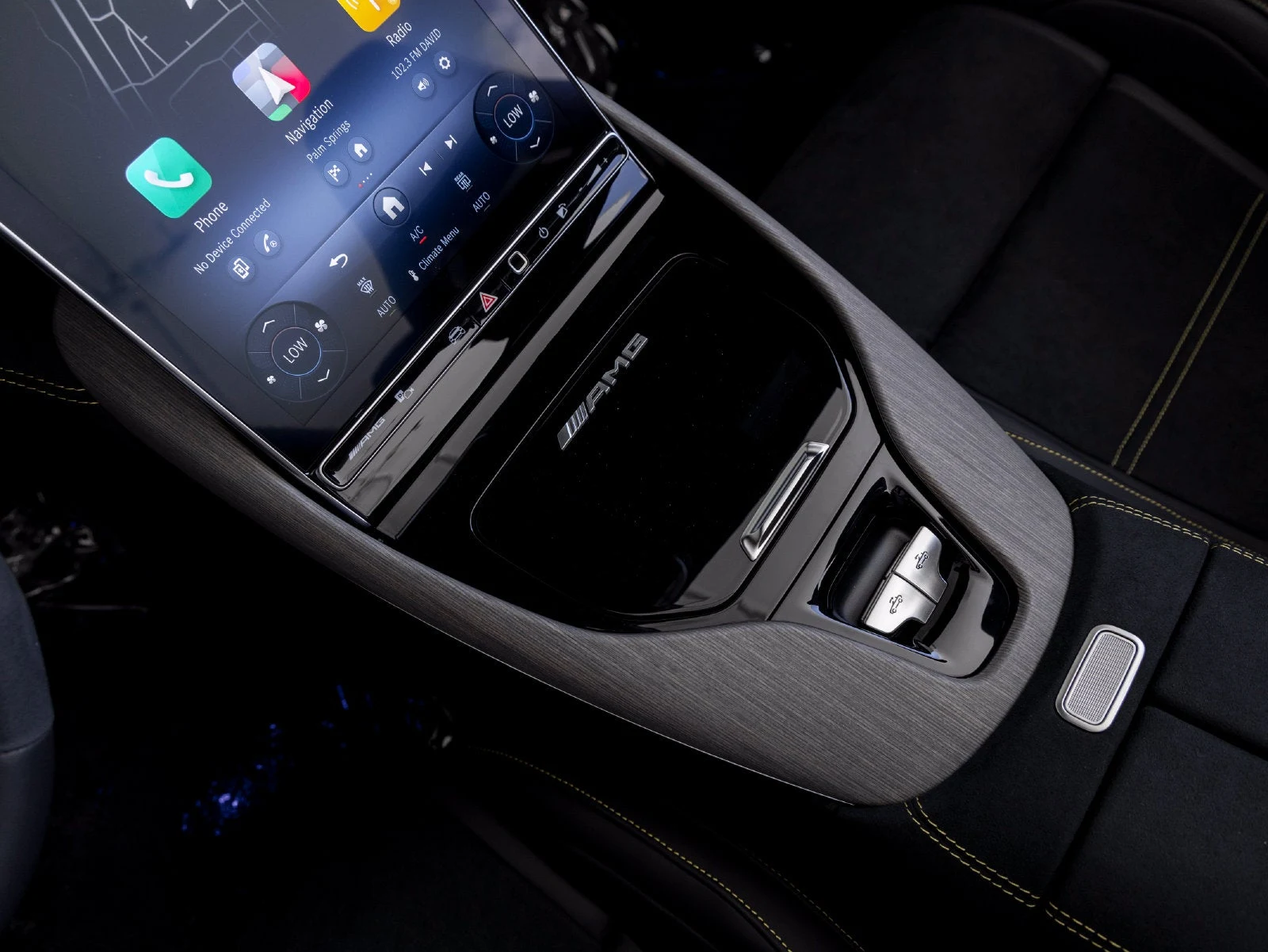 2027 Mercedes-AMG SL 55 4MATIC+ interior, center console, Black W/Yellow Stitching