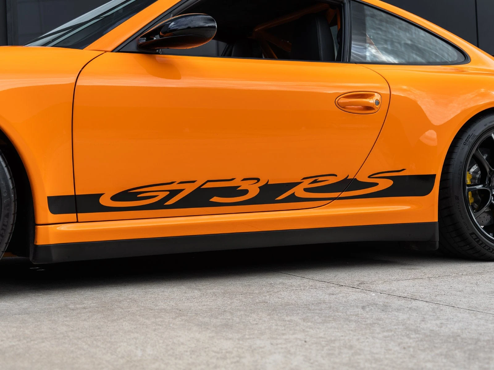 2007 Porsche 911 GT3 RS, side profile, Orange with contrasting Black