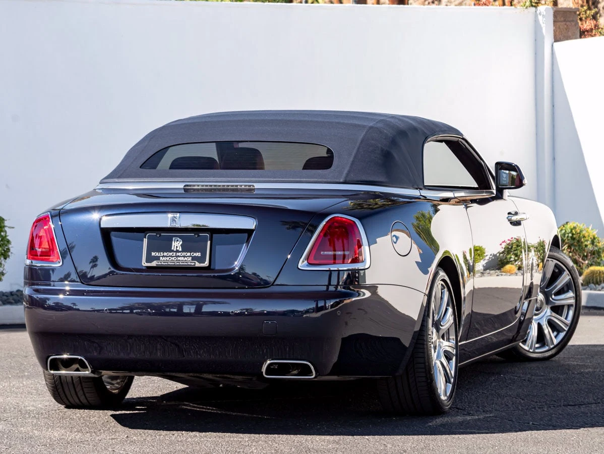 2016 Rolls-Royce Dawn, rear three-quarter view, Midnight Sapphire with Silver
