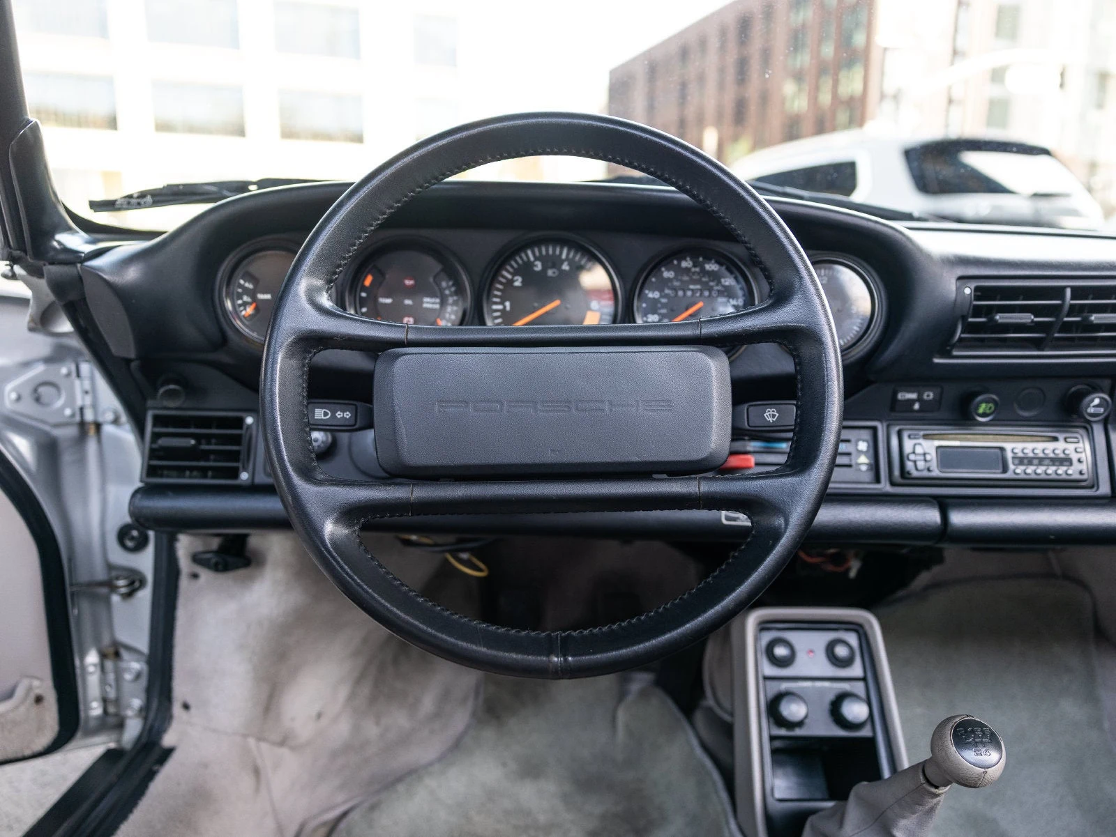 1989 Porsche 911 Speedster interior, dashboard, Silk Gray leather / Black