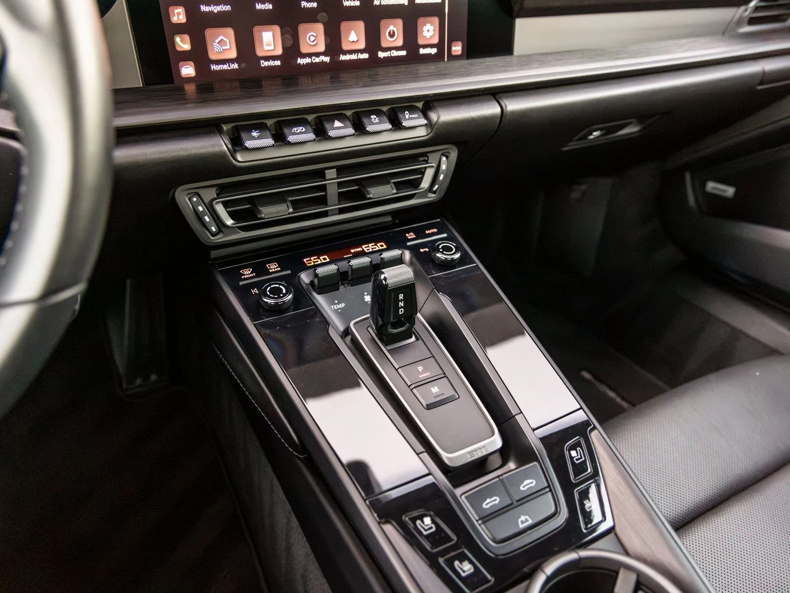2022 Porsche 911 Carrera GTS Cabriolet interior, center console, Black leather with Chalk stitching