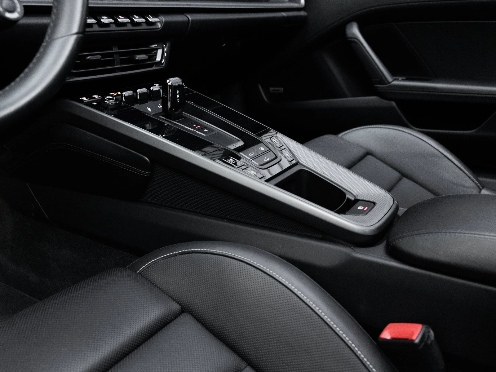 2022 Porsche 911 Carrera S interior, center console, Black leather with Chalk stitching