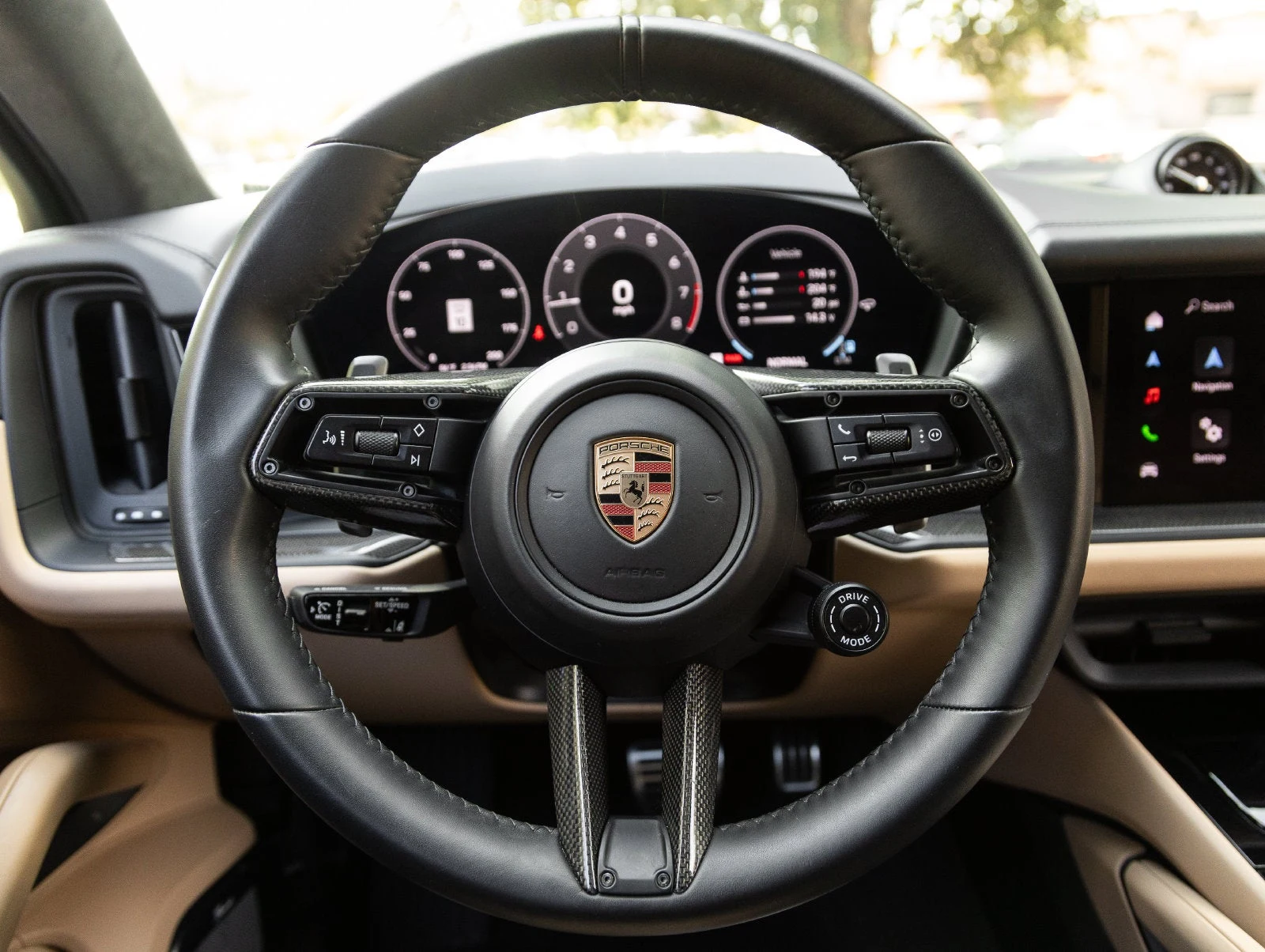 2025 Porsche Cayenne GTS interior, Black / Mojave Beige leather