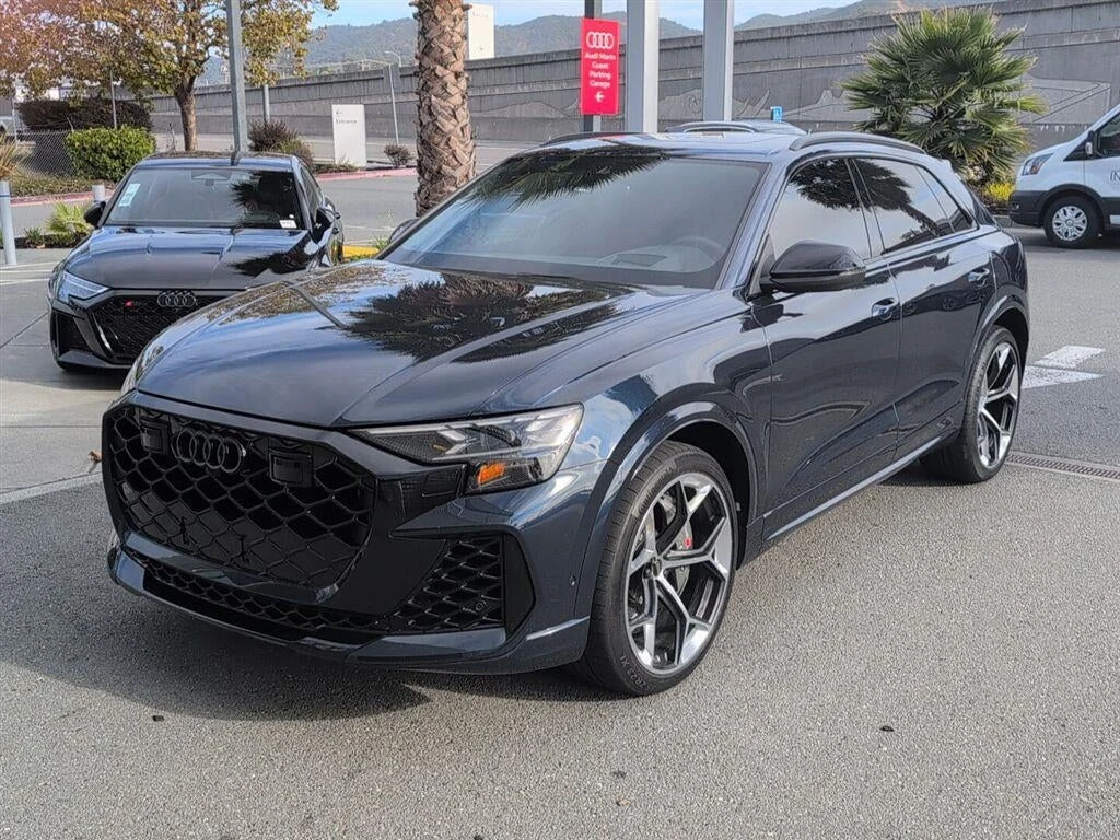 2025 Audi RS Q8 performance for sale, front three-quarter view, Waitomo Blue Metallic