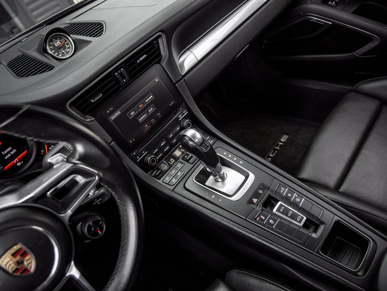2017 Porsche 911 Carrera S interior, center console, Black leather
