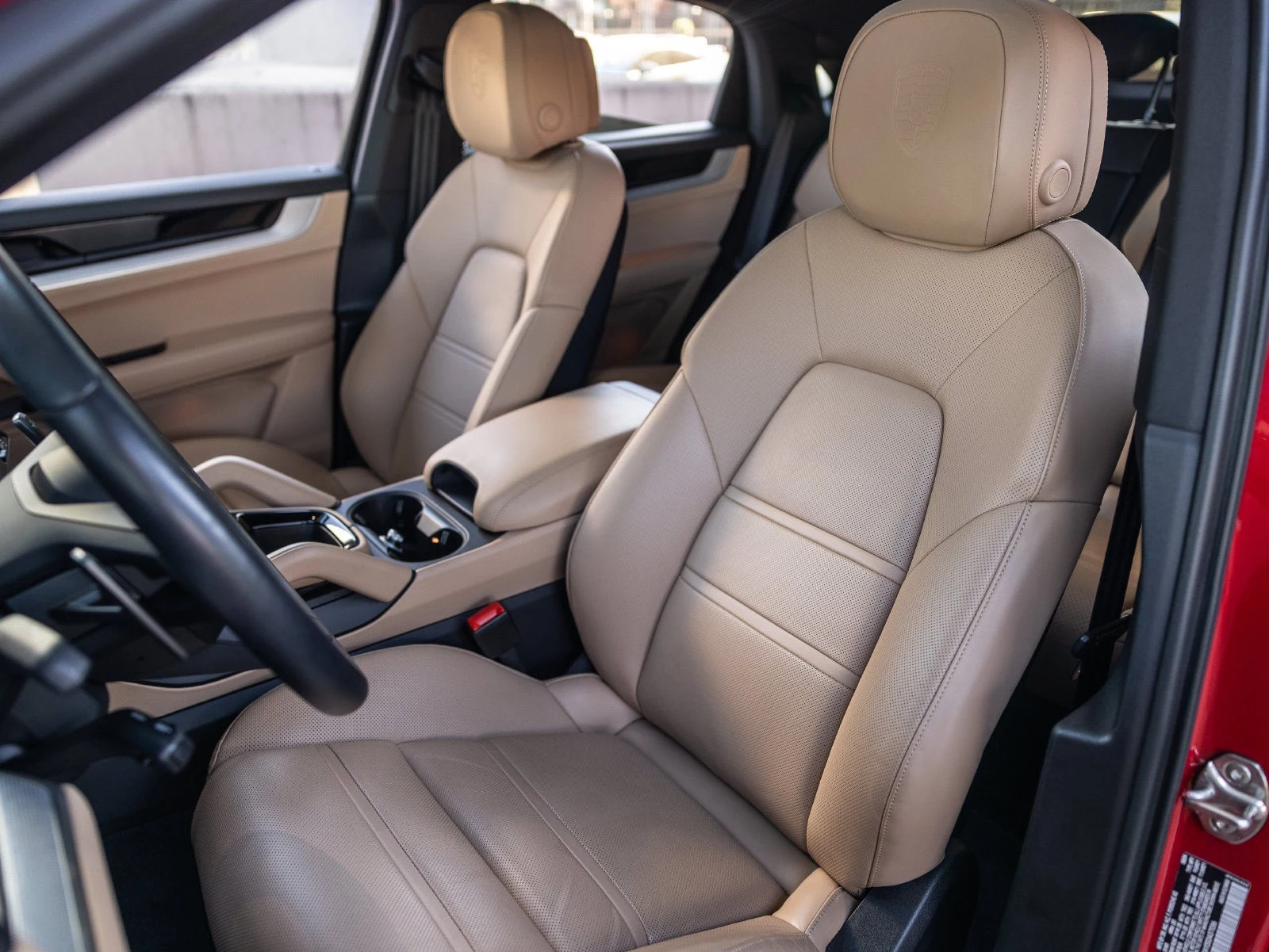 2025 Porsche Cayenne E-Hybrid Coupe interior, seats, Black / Mojave Beige leather