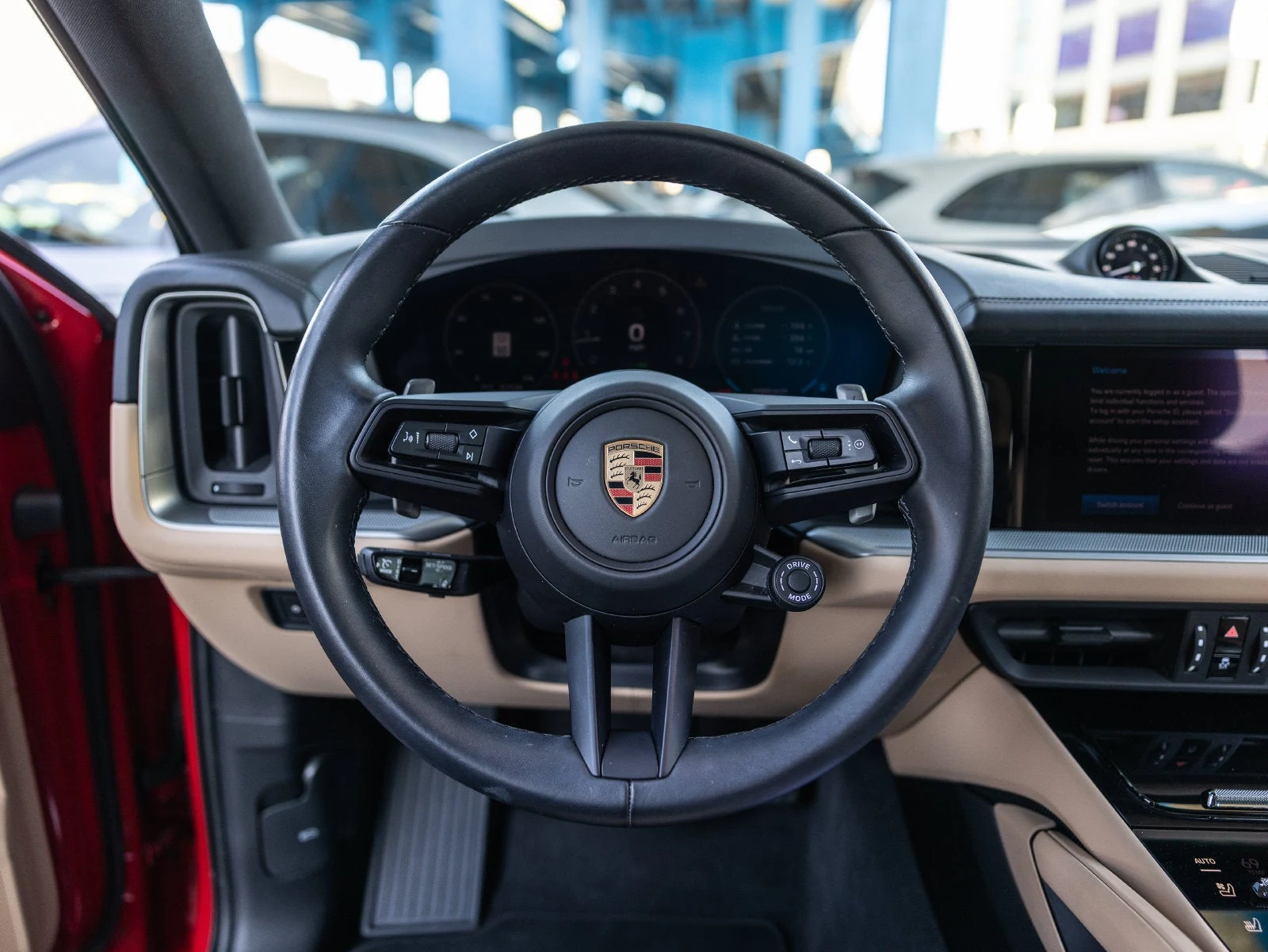 2025 Porsche Cayenne E-Hybrid Coupe interior, Black / Mojave Beige leather