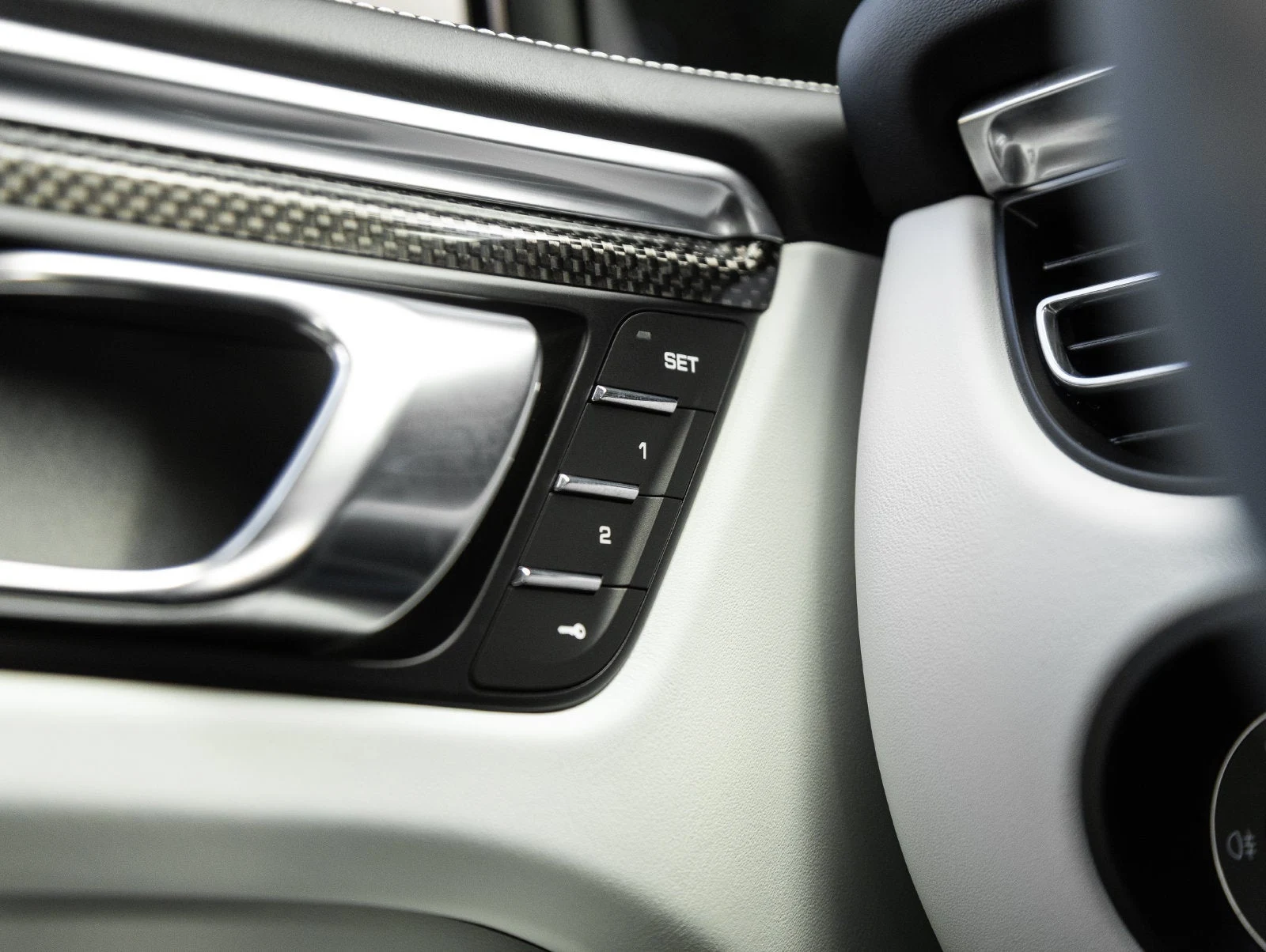 2024 Porsche Macan GTS interior, center console, Black / Pebble Grey leather