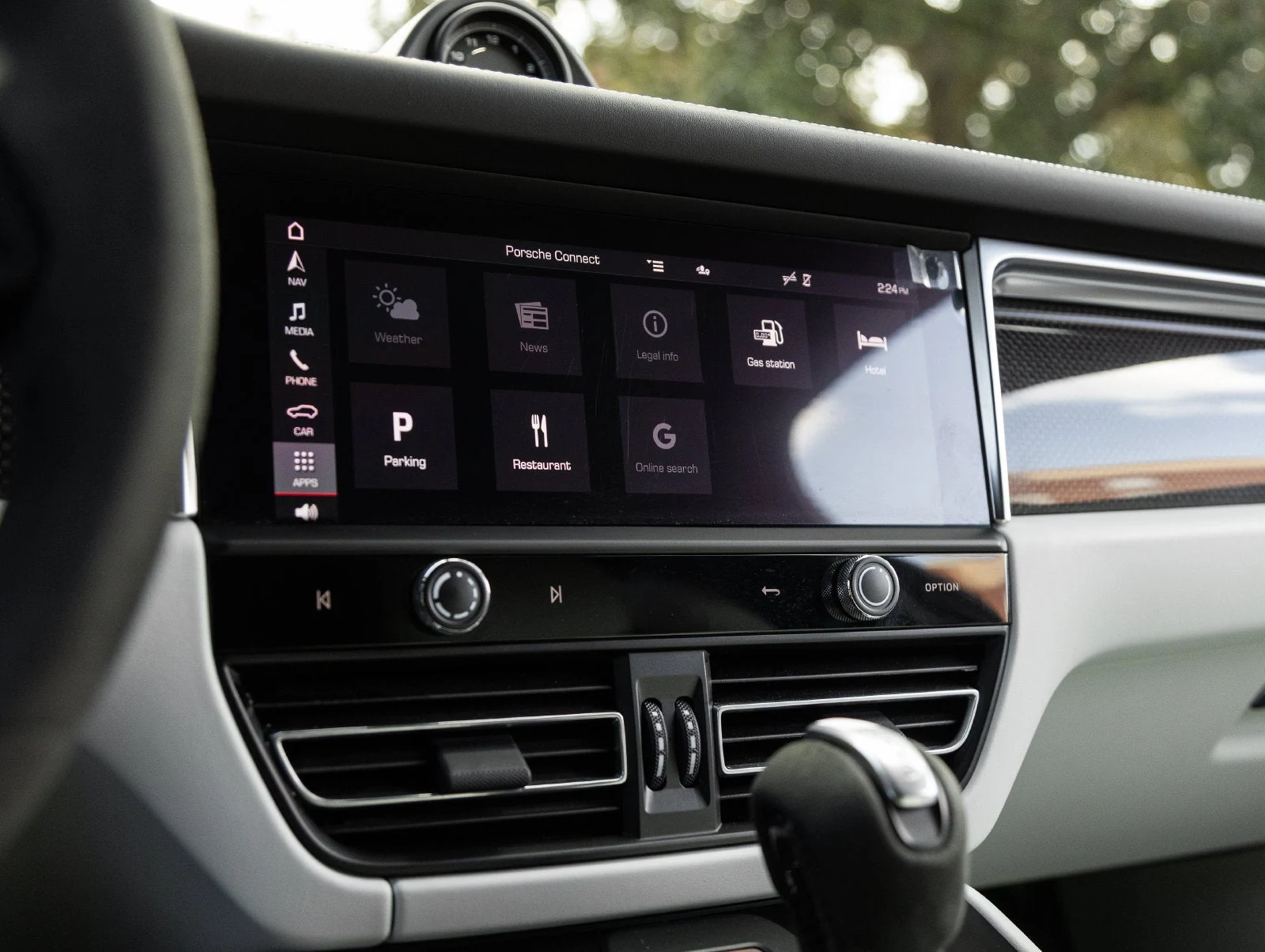 2024 Porsche Macan GTS interior, dashboard, Black / Pebble Grey leather