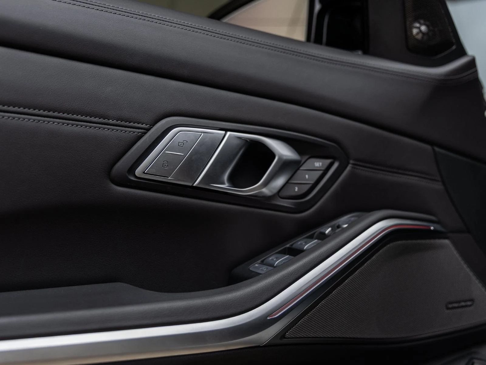 2026 BMW M3 Competition Sedan interior, door panel, Black Full Merino leather