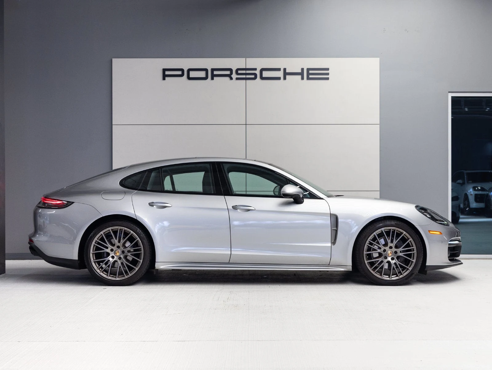 2023 Porsche Panamera 4 Platinum Edition, side profile, GT Silver Metallic