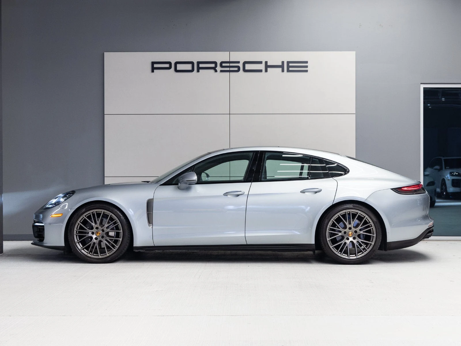 2023 Porsche Panamera Platinum Edition, side profile, Dolomite Silver Metallic