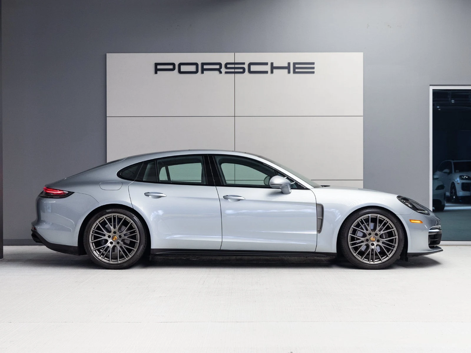 2023 Porsche Panamera Platinum Edition, side profile, Dolomite Silver Metallic