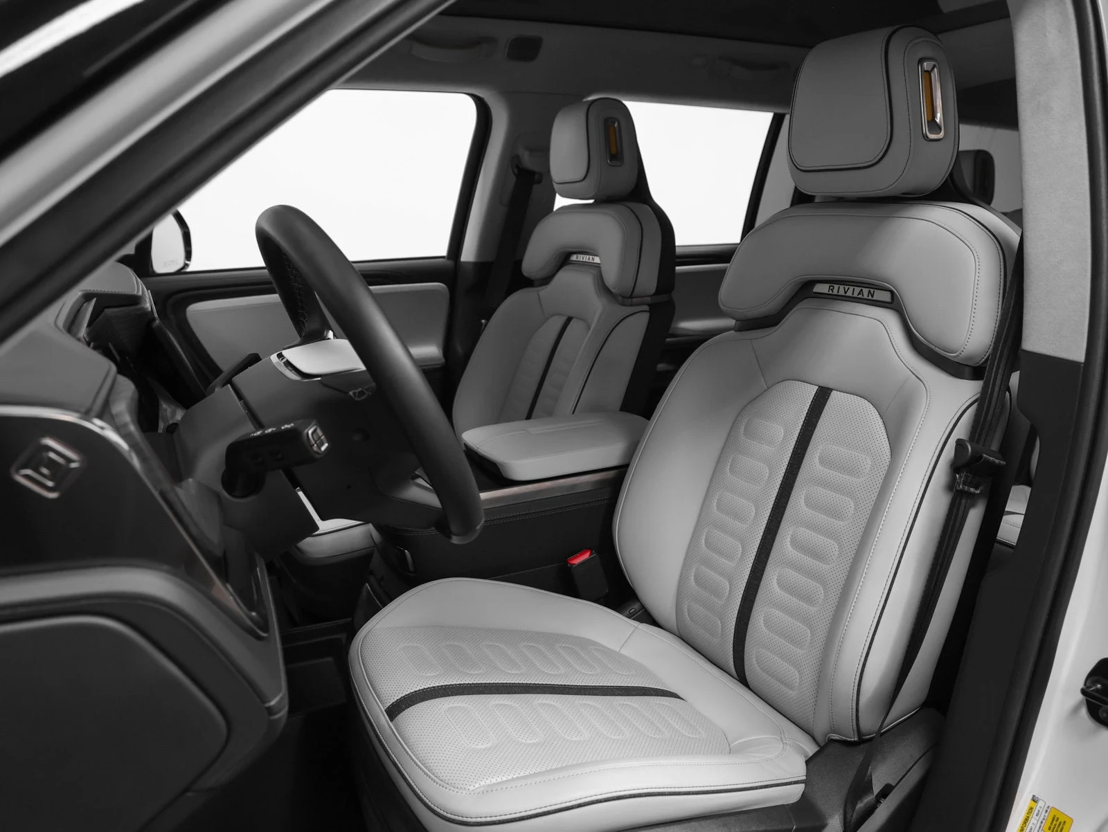 2023 Rivian R1S Adventure Quad-Motor Large Pack interior, seats, Ocean Coast perforated vegan leather