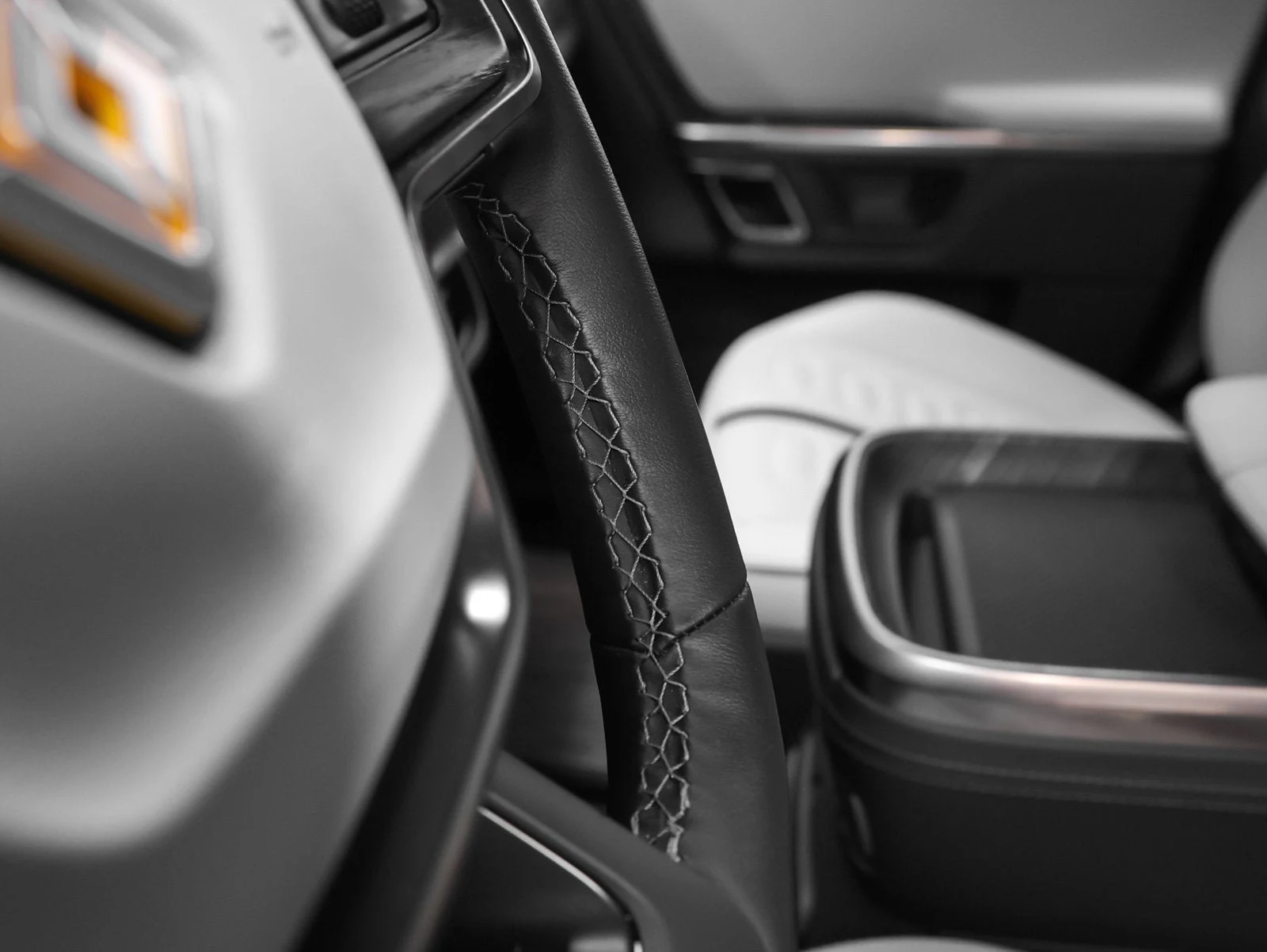2023 Rivian R1S Adventure Quad-Motor Large Pack interior, Ocean Coast perforated vegan leather
