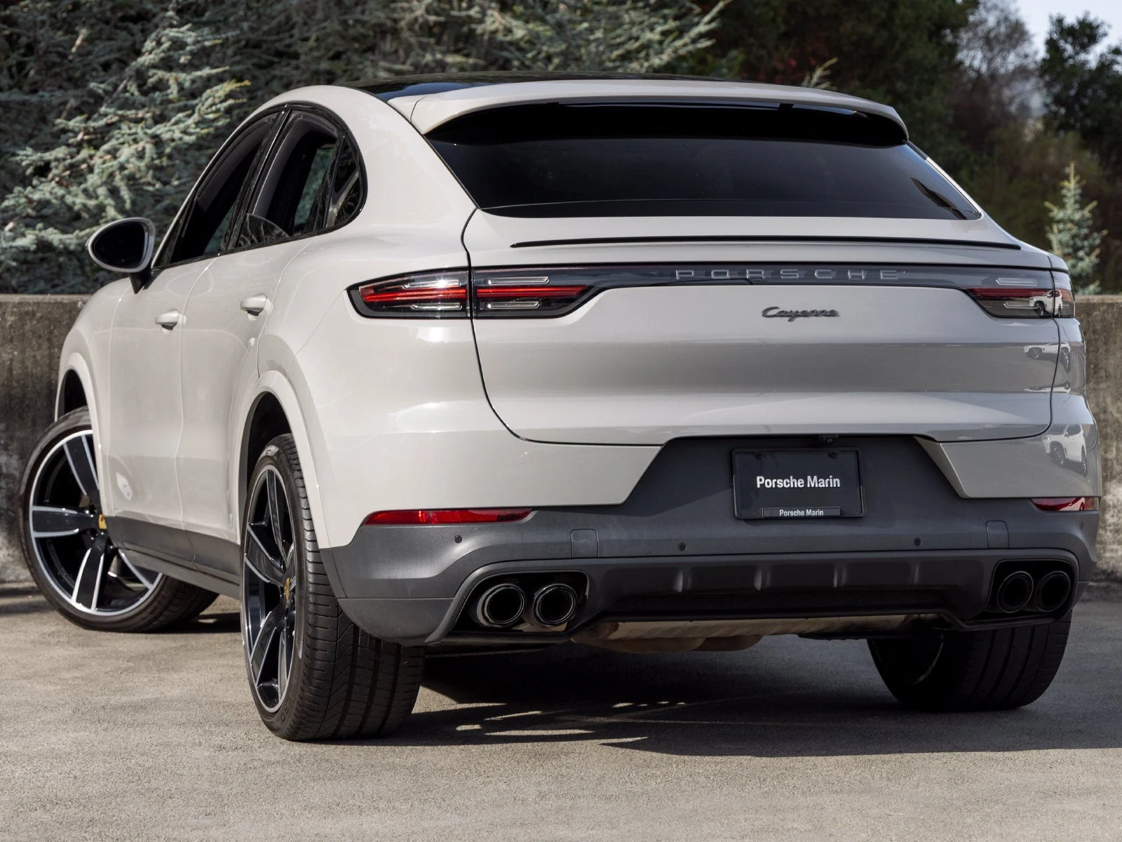 2022 Porsche Cayenne Coupe Platinum Edition, rear three-quarter view, Chalk