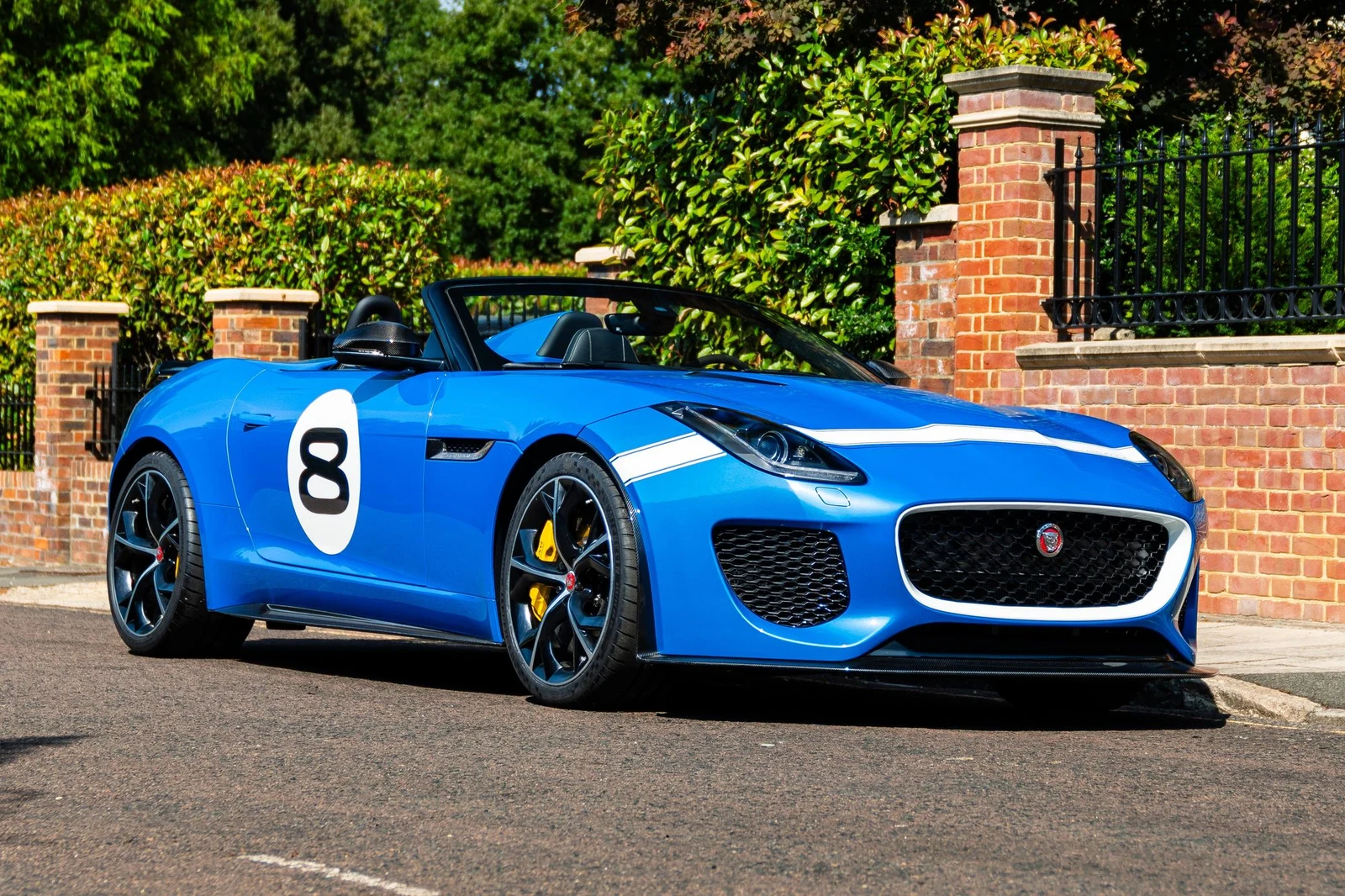Blue Jaguar F-Type Project 7, full front three-quarter view