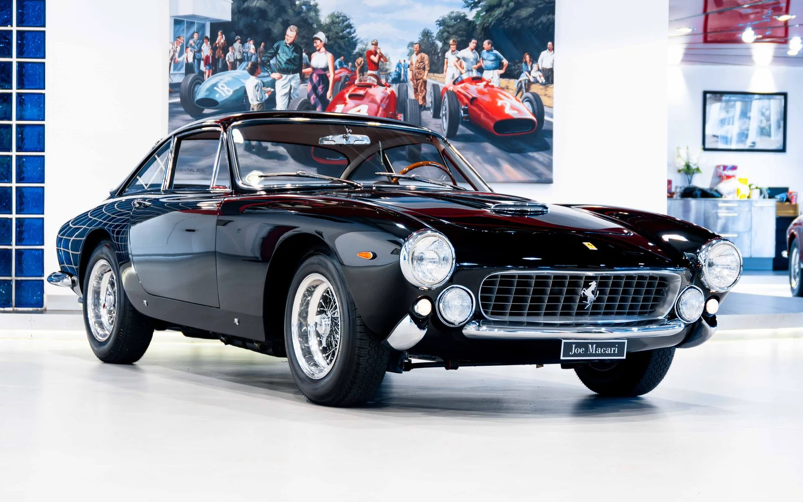 Black Ferrari 250 GT Lusso, full front three-quarter view