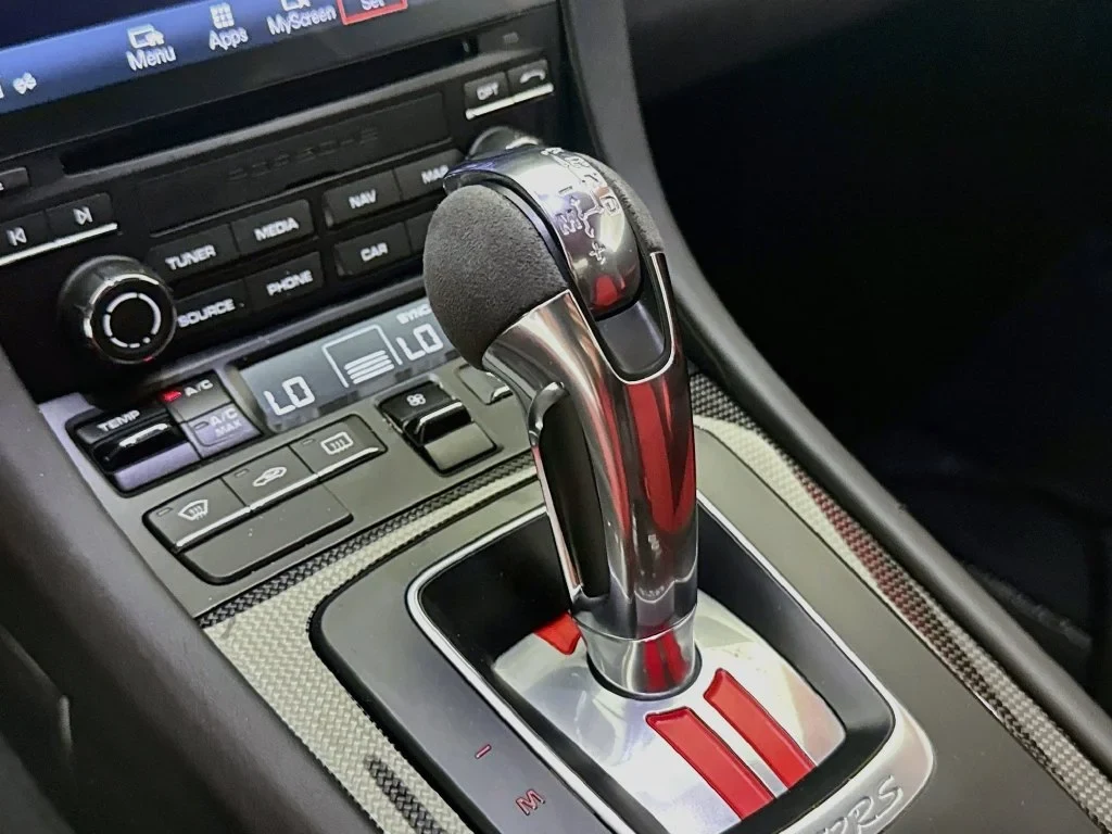 2018 Porsche 911 GT2 RS interior, center console, Black, with red accents