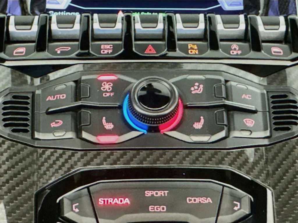 2019 Lamborghini Aventador S Roadster interior, center console, Nero Ade