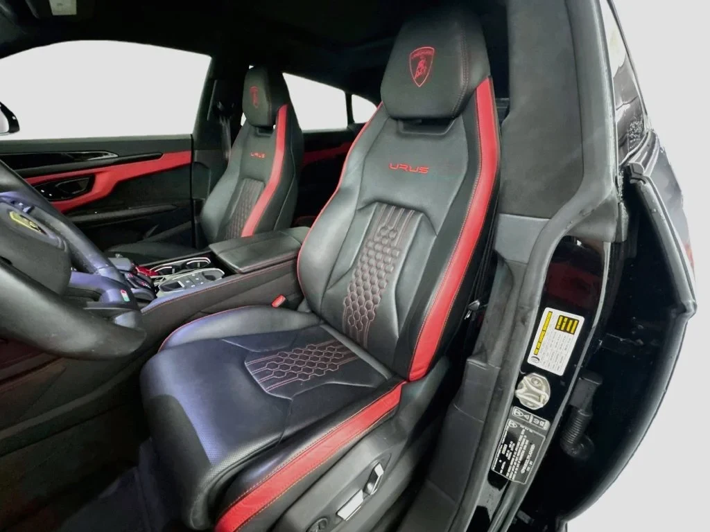 2023 Lamborghini Urus S interior, seats, Nero Ade, with red accents