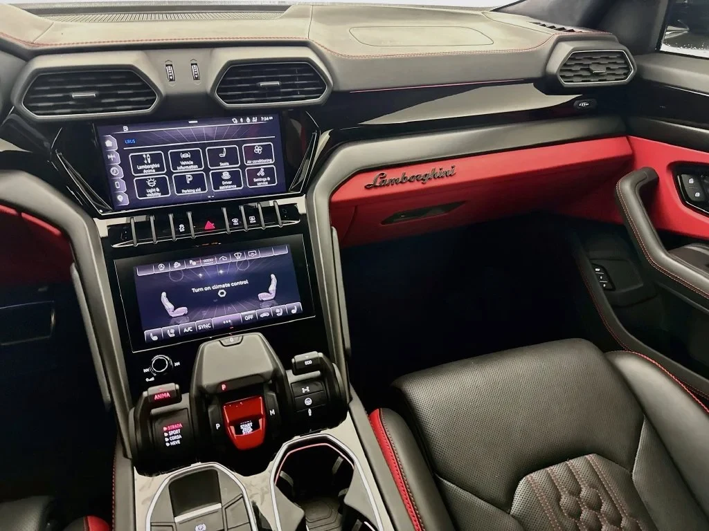 2023 Lamborghini Urus S interior, dashboard, Nero Ade, with red accents