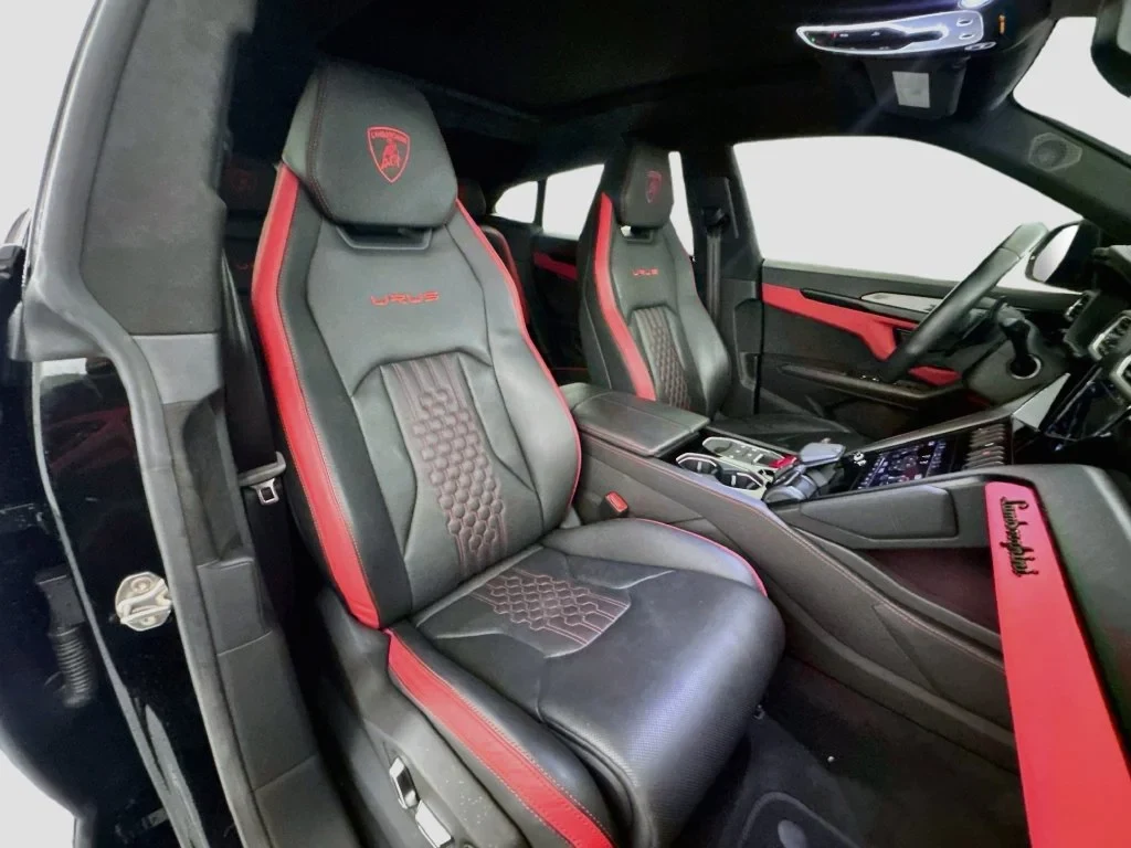 2023 Lamborghini Urus S interior, seats, Nero Ade, with red accents
