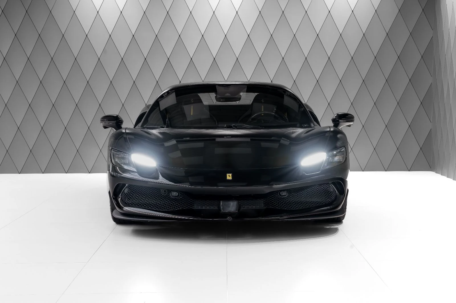 Black Ferrari 296 GTS, full front view