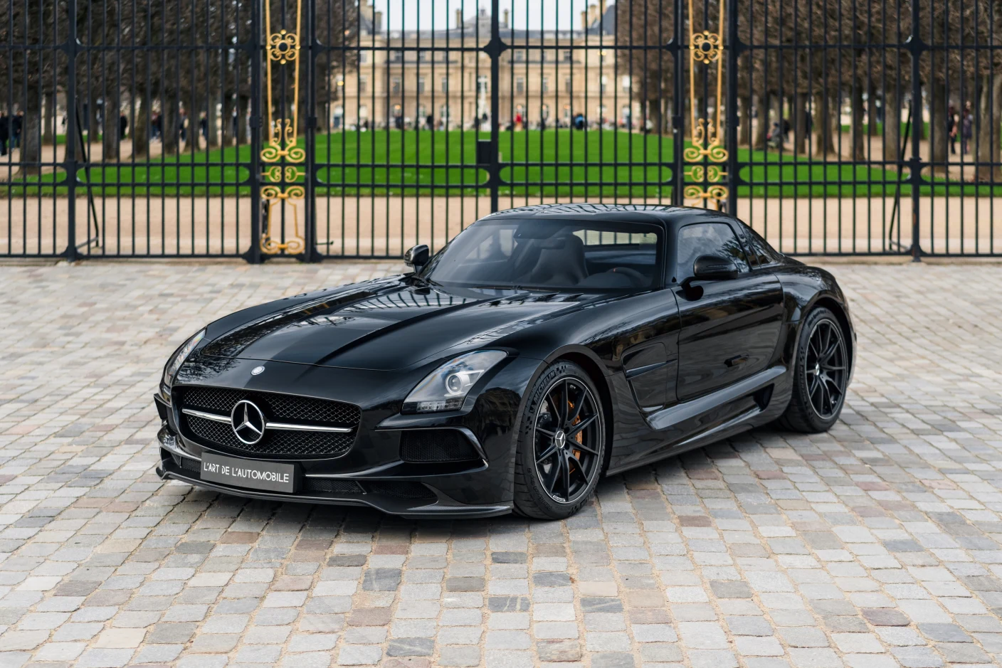 Obsidian Black Mercedes-AMG SLS Black Series, full front three-quarter view