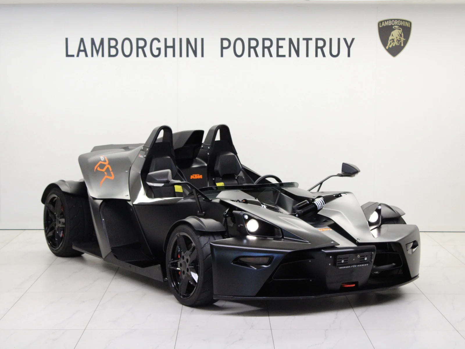 Anthracite gray KTM X-Bow Street, full front three-quarter view