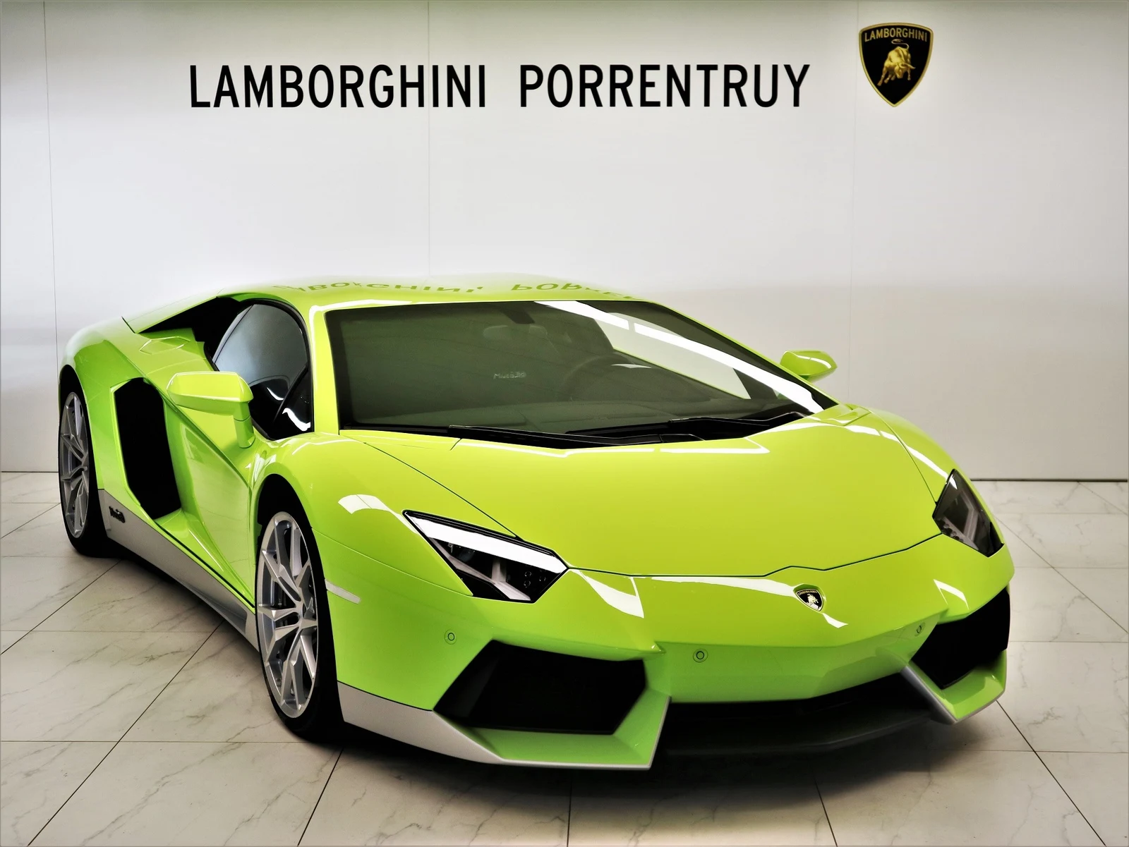 Green Lamborghini Aventador LP 700-4 Miura Homage, full front three-quarter view