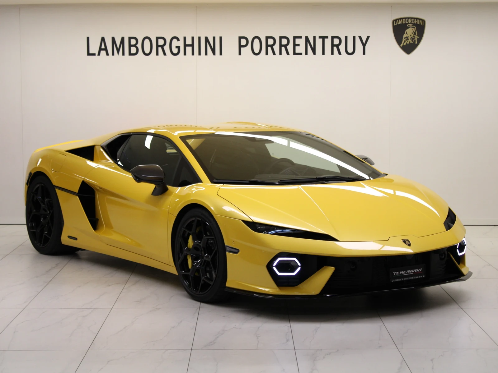 Yellow Lamborghini Temerario, full front three-quarter view