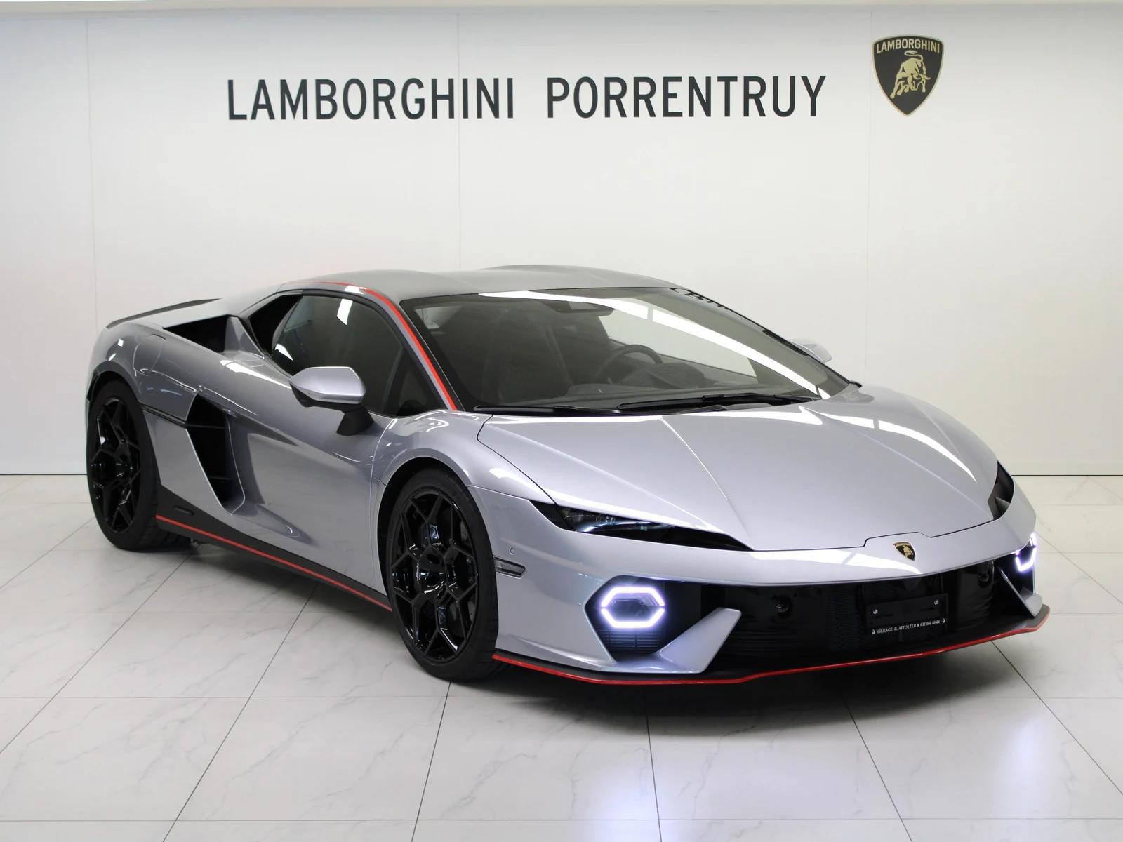 Gray Lamborghini Temerario, full front three-quarter view
