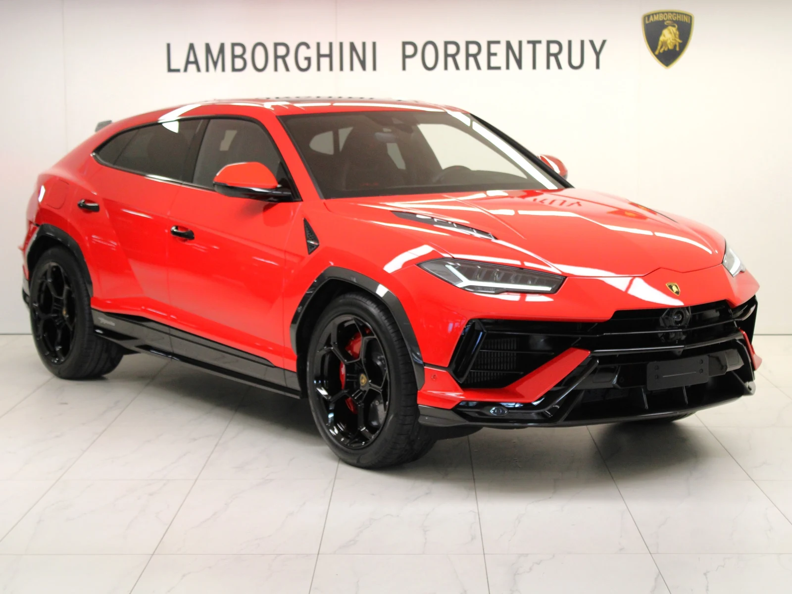Red Lamborghini Urus Performante, full front three-quarter view