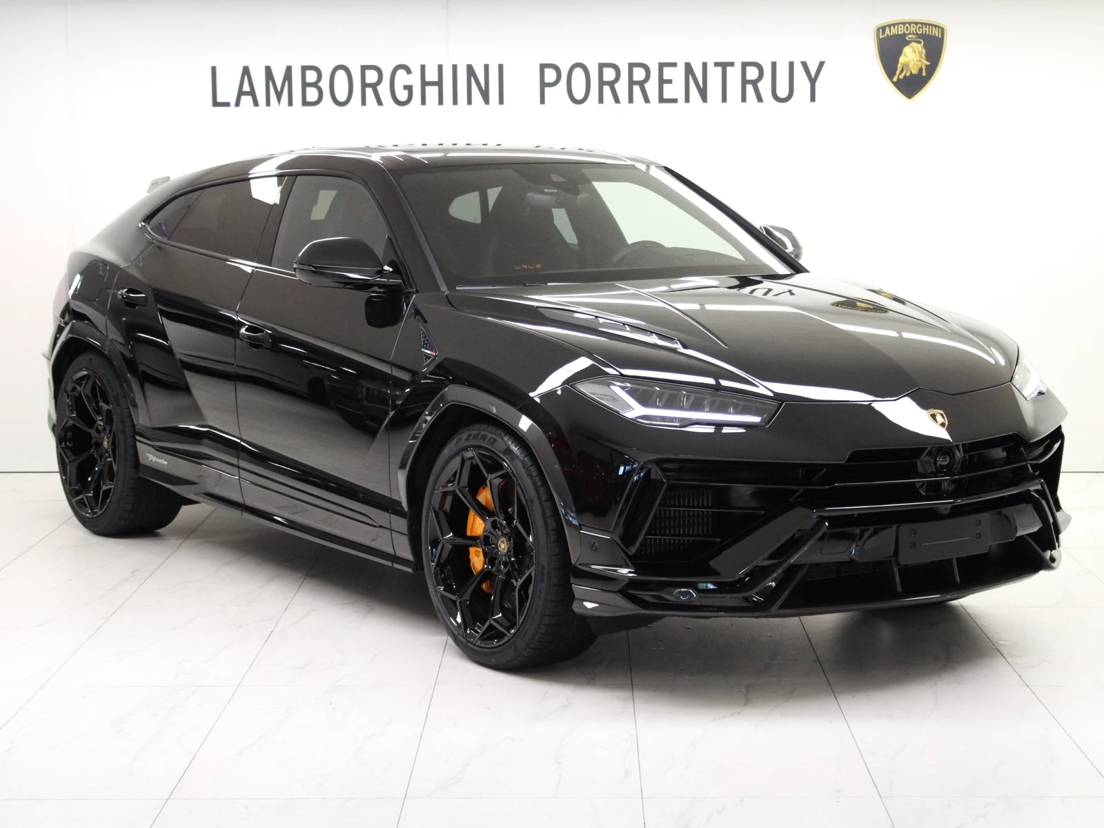 Black Lamborghini Urus Performante, full front three-quarter view