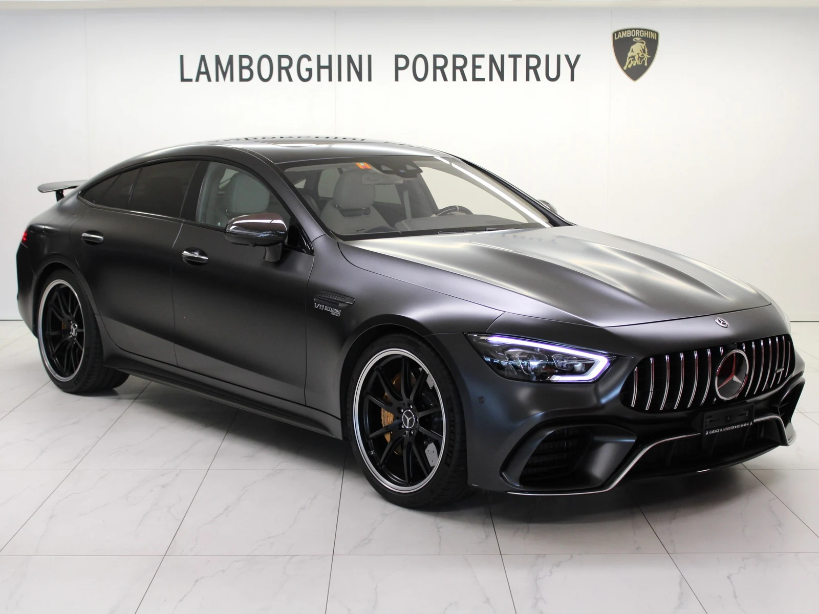 Anthracite gray Mercedes-AMG GT 63 S 4MATIC+ 4-Door Coupé Edition 1, full front three-quarter view