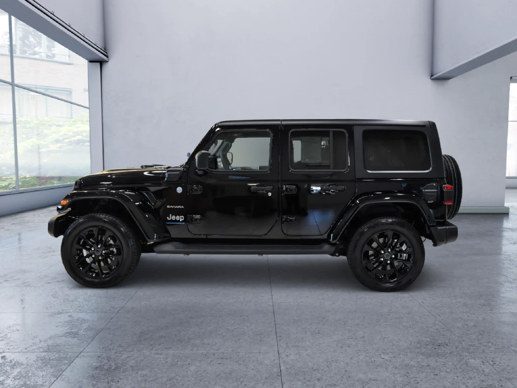 2024 Jeep Wrangler Sahara 4xe, side profile, Black