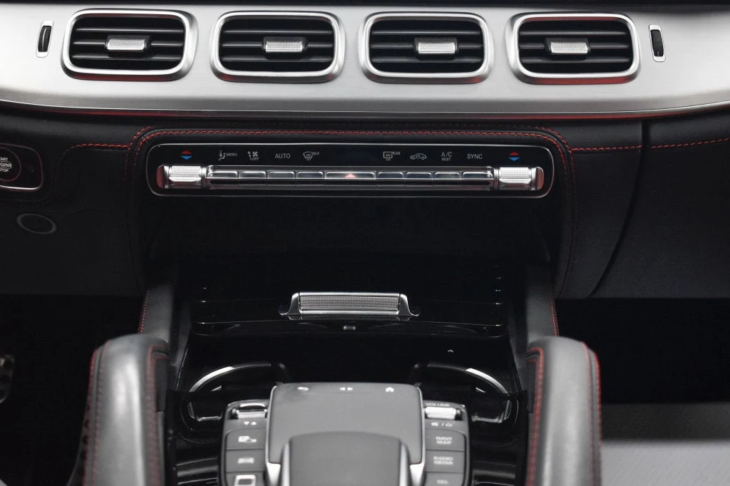 2025 Mercedes-AMG GLE 63 S 4MATIC+ Coupe interior, center console, Classic Red/Black