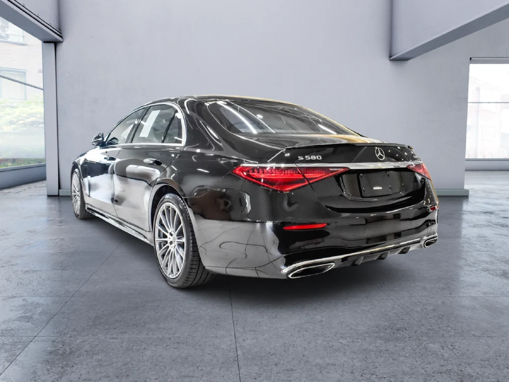 2026 Mercedes-Benz S 580 4MATIC, rear three-quarter view, Black