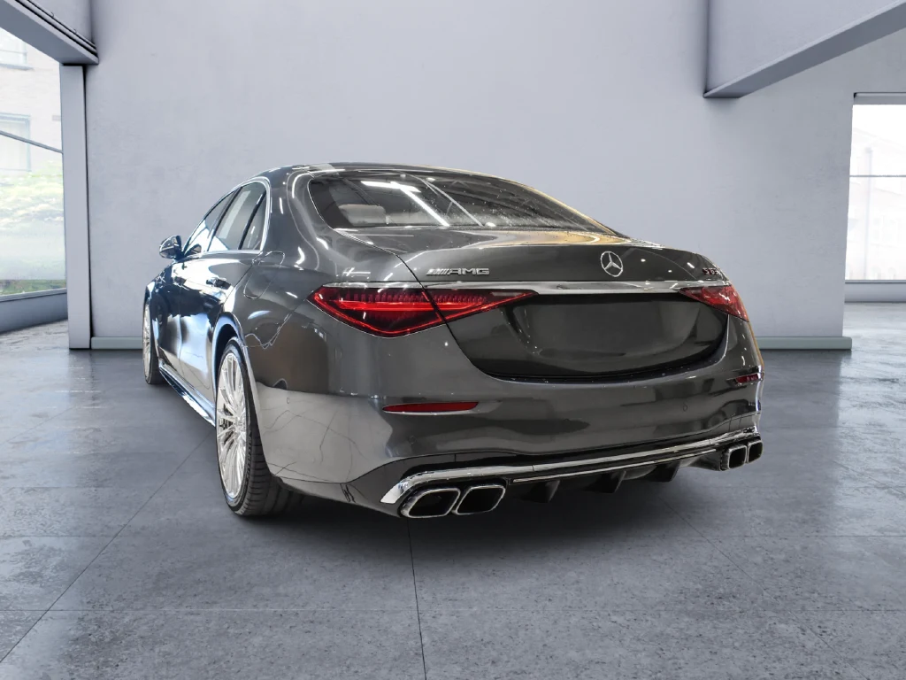 2024 Mercedes-AMG S 63 E PERFORMANCE, rear three-quarter view, Grey