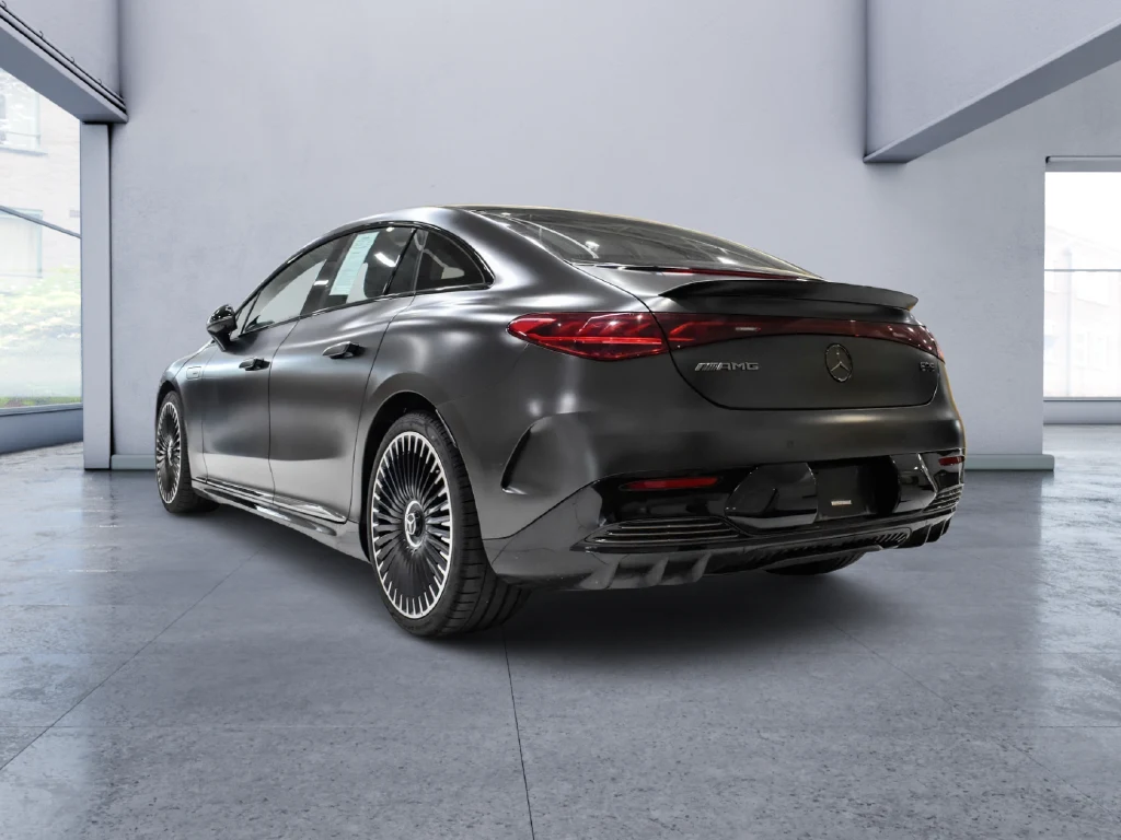 2025 Mercedes-AMG EQE 4MATIC+ Sedan, rear three-quarter view, Grey