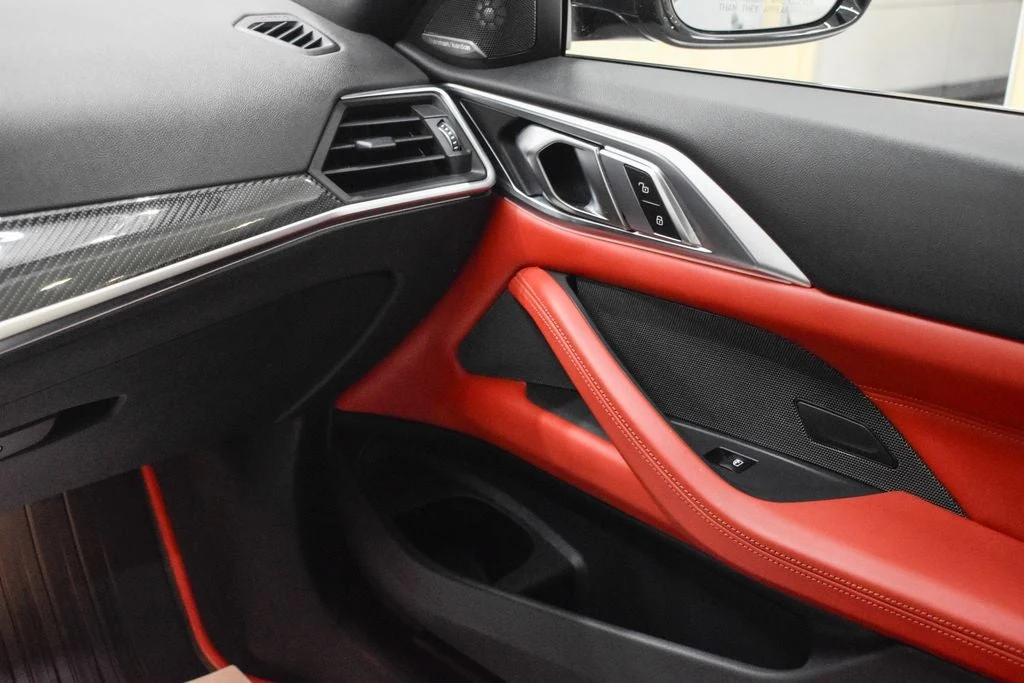 2024 BMW M4 Competition Convertible interior, door panel, Fiona Red/Black
