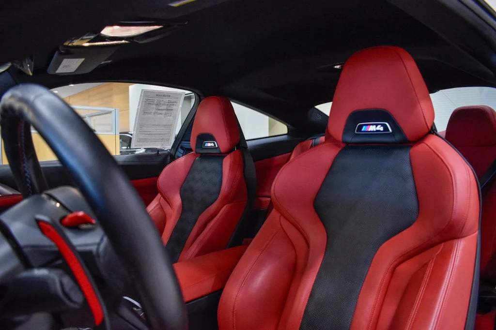 2024 BMW M4 Competition interior, seats, Fiona Red/Black